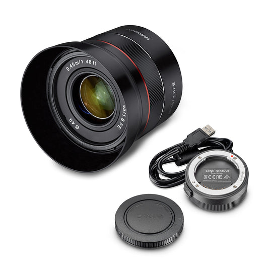 Obiettivo fotografico AF 45mm F1.8 FE & Lens-Station compatibile con l'innesto E di Sony - per full-frame e APS-C - con autofocus veloce, lunghezza focale fissa per A7C, A7 III, A6100