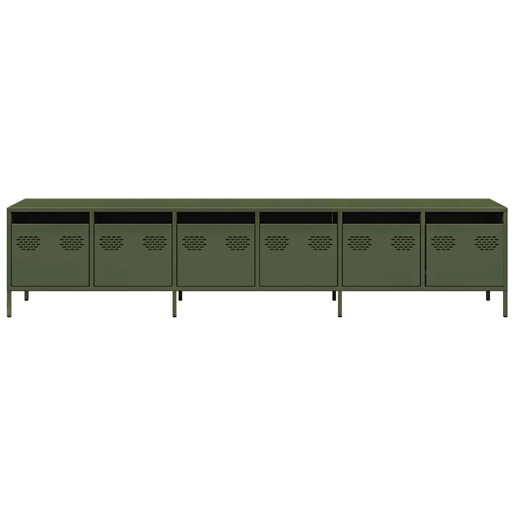 Mobile porta TV pratico e spazioso 202 x 39 x 43 cm stile contemporaneo acciaio laminato a freddo verde oliva 02_0055636