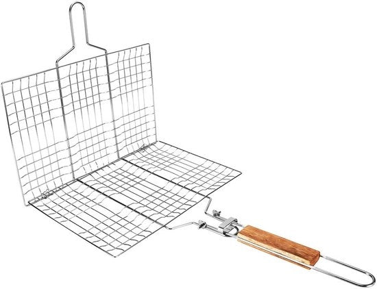Clip da Griglia Portatile Opvoluto - RVS - 34x32cm - 2 Corni - Campeggio all'Aperto - Progetto Sostenibile - Rastrello da Griglia