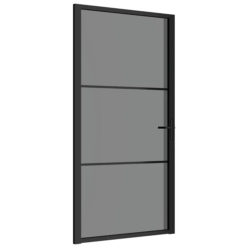 Porta Interna 102,5x201,5 cm Nera in Vetro ESG e Alluminio 350563