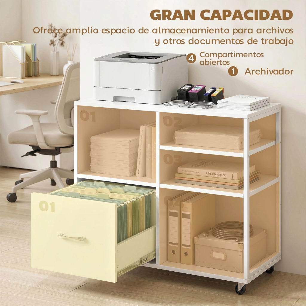 Mobile per Stampante con Ruote e Cassetto ¨C zephmum ¨C Bianco