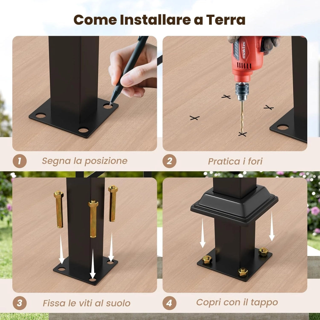 Corrimano per Scala, Corrimano in Metallo per 0-2/3/4 Gradini con Regolazione dell’Angolo, Portata 150 kg, Rieghiera per Terrazzo, Ingresso e Balcone (104 x 92 cm)