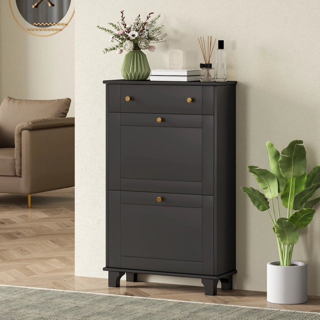 Scarpiera con cassetti e ripiano regolabile ¨C zephmum ¨C nero 60x23.5x98.5 cm