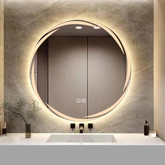 Specchio per bagno a LED - 500 mm - Montaggio a muro - Specchio illuminato per trucco - Anti-condensazione - a foglia di quercia - Regolabile la luminosità
