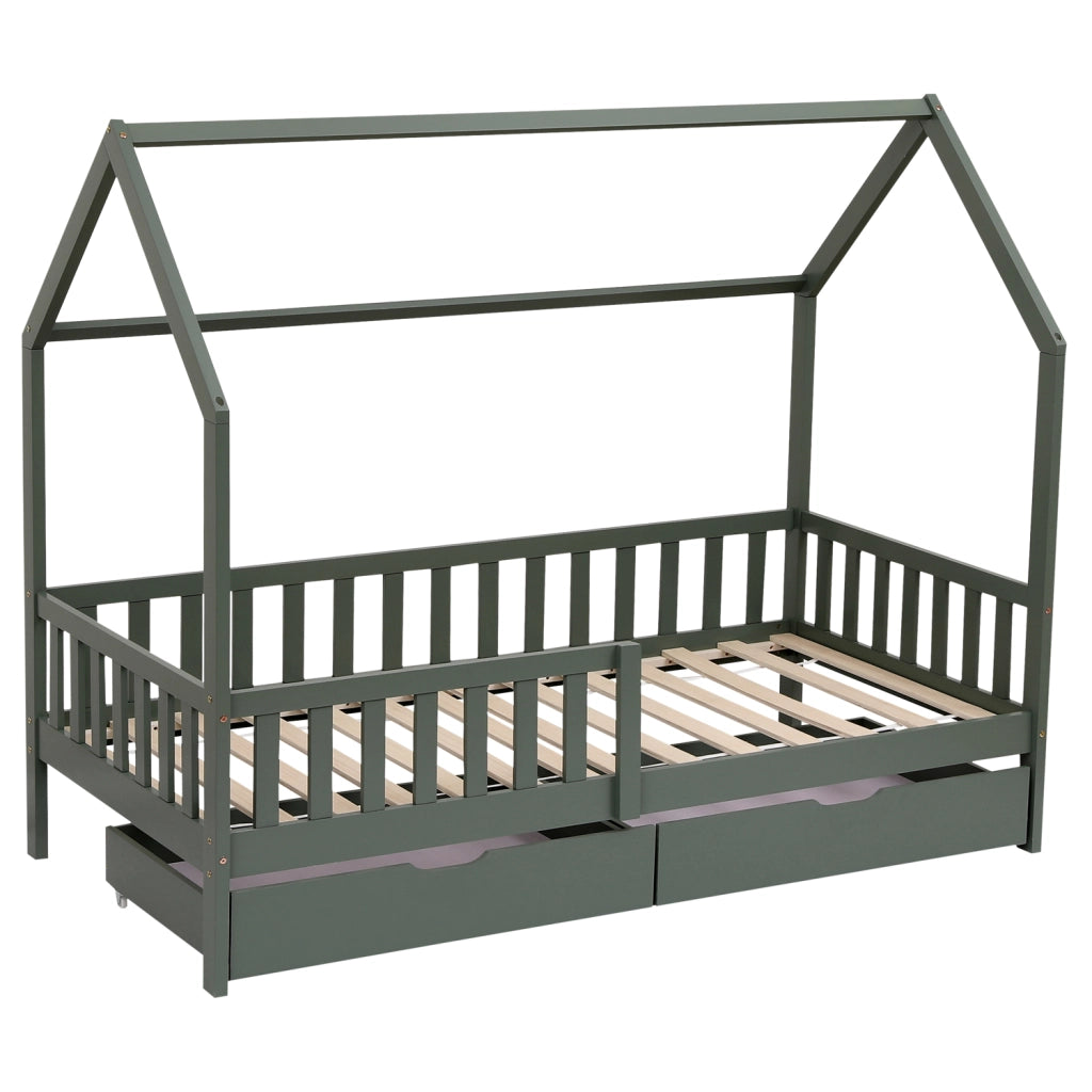 Letto a cabina per bambini 190x90cm verde con cassetti MARCEAU