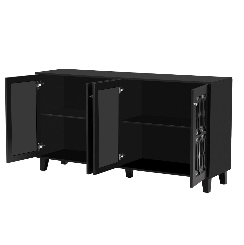 Credenza 160x40x84 cm con 4 ante; ripiani interni mobili; MDF nero
