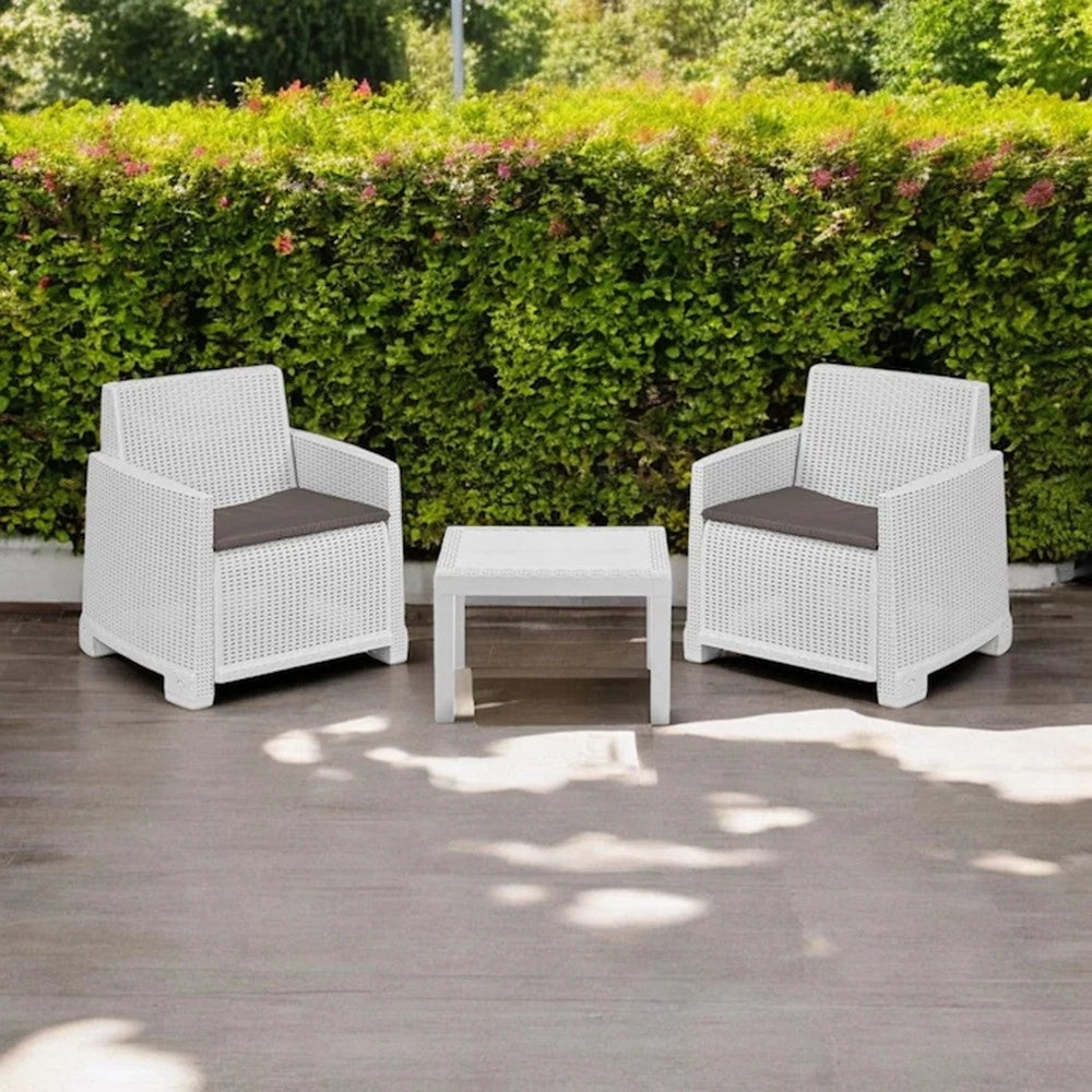 Trade Shop - Set Salotto Da Giardino Con 2 Poltrone Cuscini Tavolino In Polipropilene Effetto Rattan -