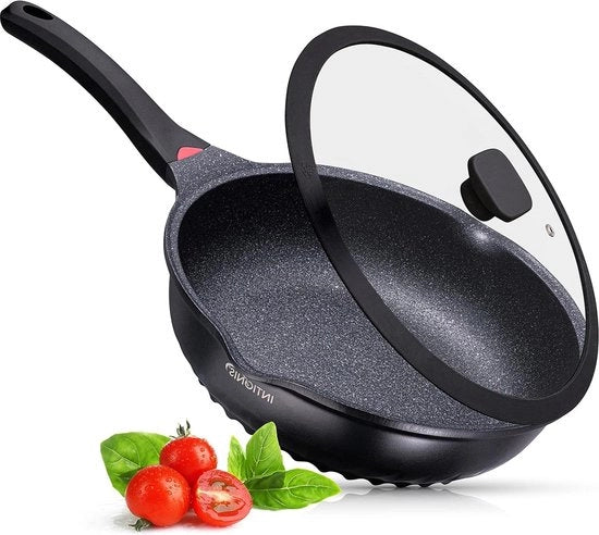 Piatto antiaderente per induzione - 28cm profondo - rivestimento Greblon - profondo tegame per saldare - tegame per saldare - tegame per induzione - rivestimento Greblon - Nero