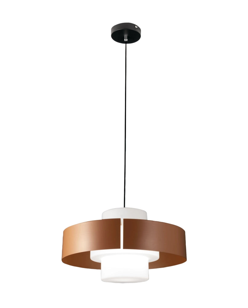 Lampada a Sospensione Loto Ø450mm in Metallo e Vetro Soffiato Mattone, Attacco E27 40W, IP20, Classe 1 - Design Moderno Elegante