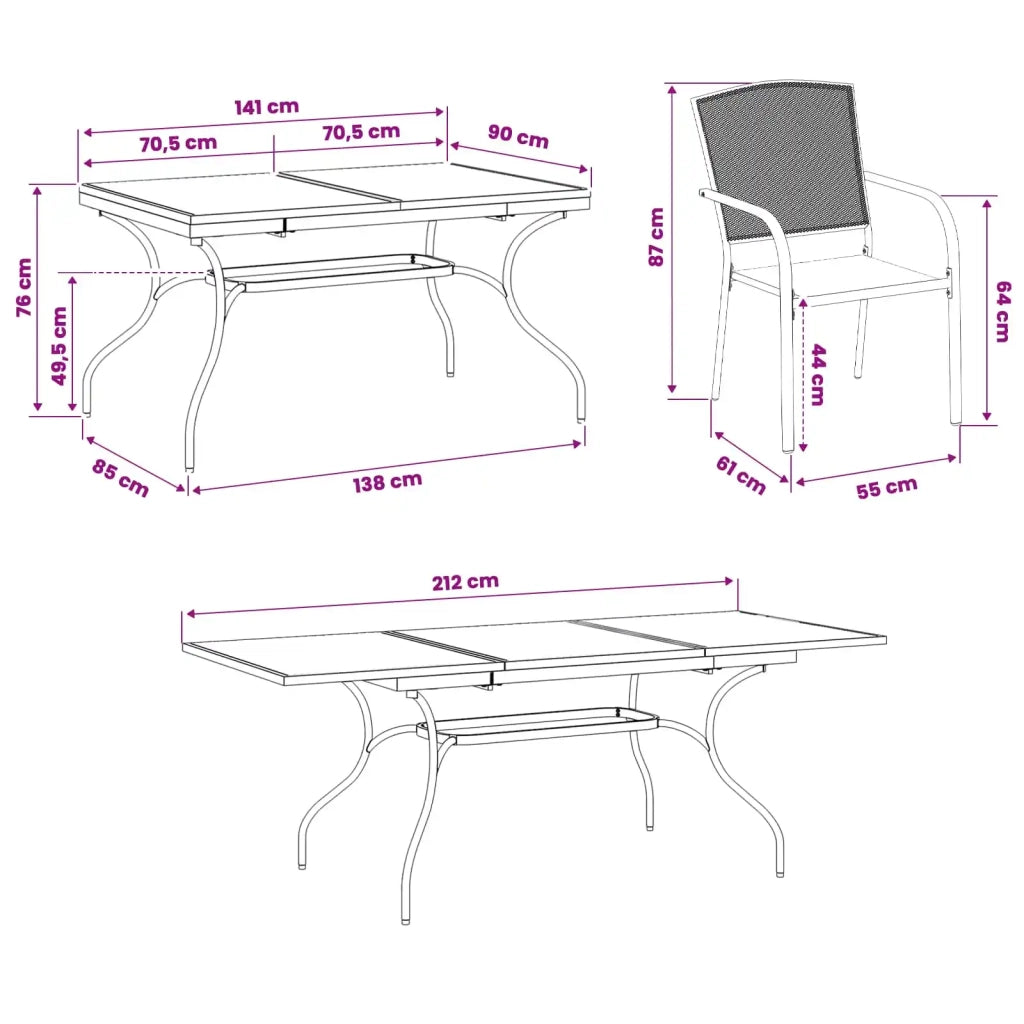 Set da Pranzo per Giardino 9 pcs Antracite 212 x 90 x 76 cm 3429141
