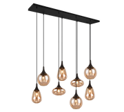Lampada a sospensione 8 diffusori, vetro, nero e ambra, L 121 cm, Lumina