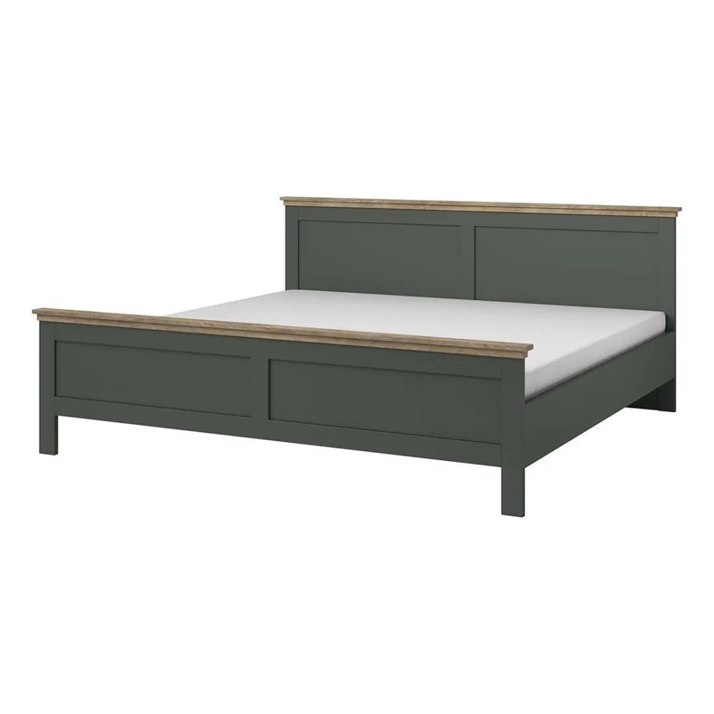 Letto adulto 140x200 collezione ASSIA. Colore verde kaki e finiture effetto rovere.