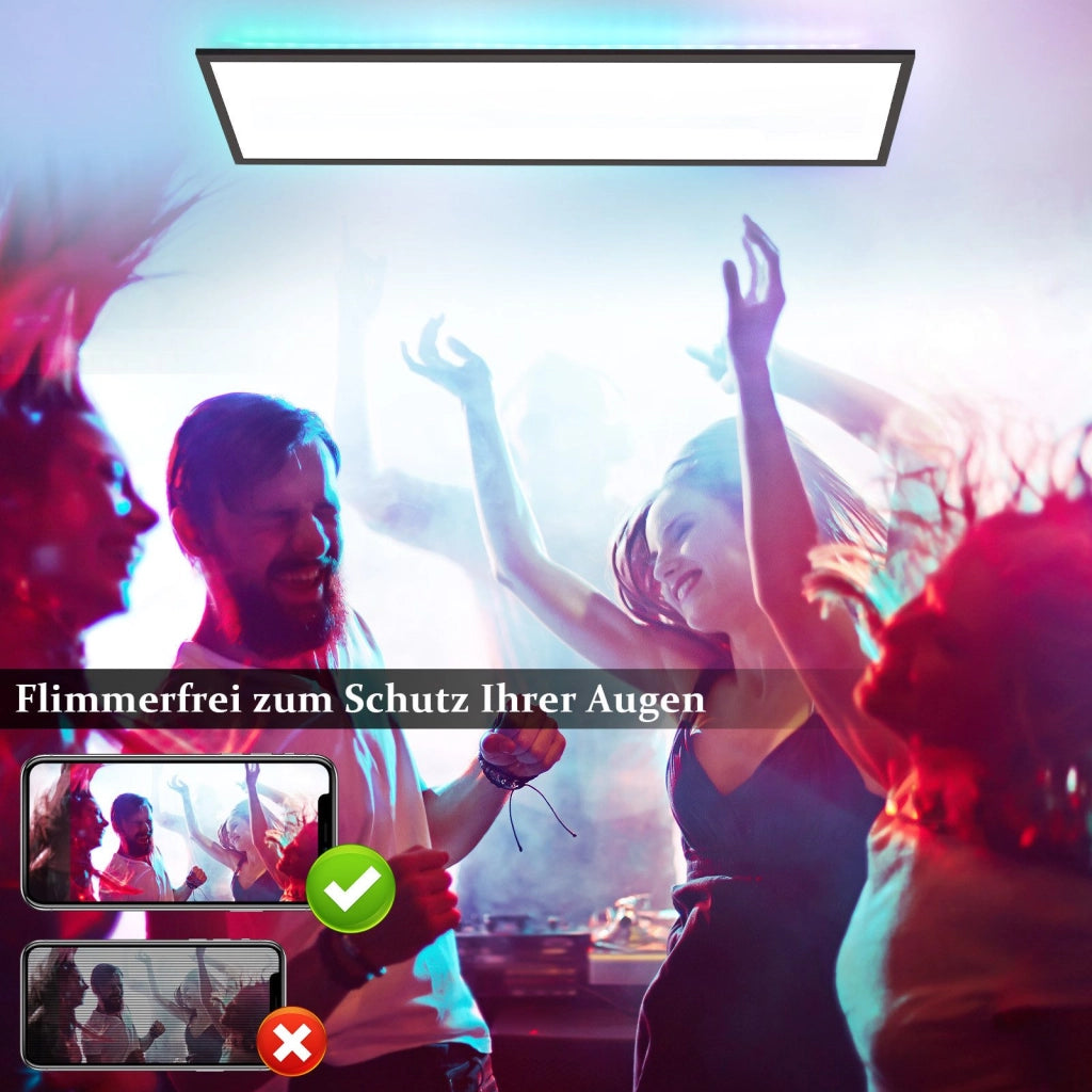 ZMH Plafoniera LED da Soffitto 100x25 cm Dimmabile RGB Cambio Colore Piatto con Telecomando 24W Nero Rettangolare