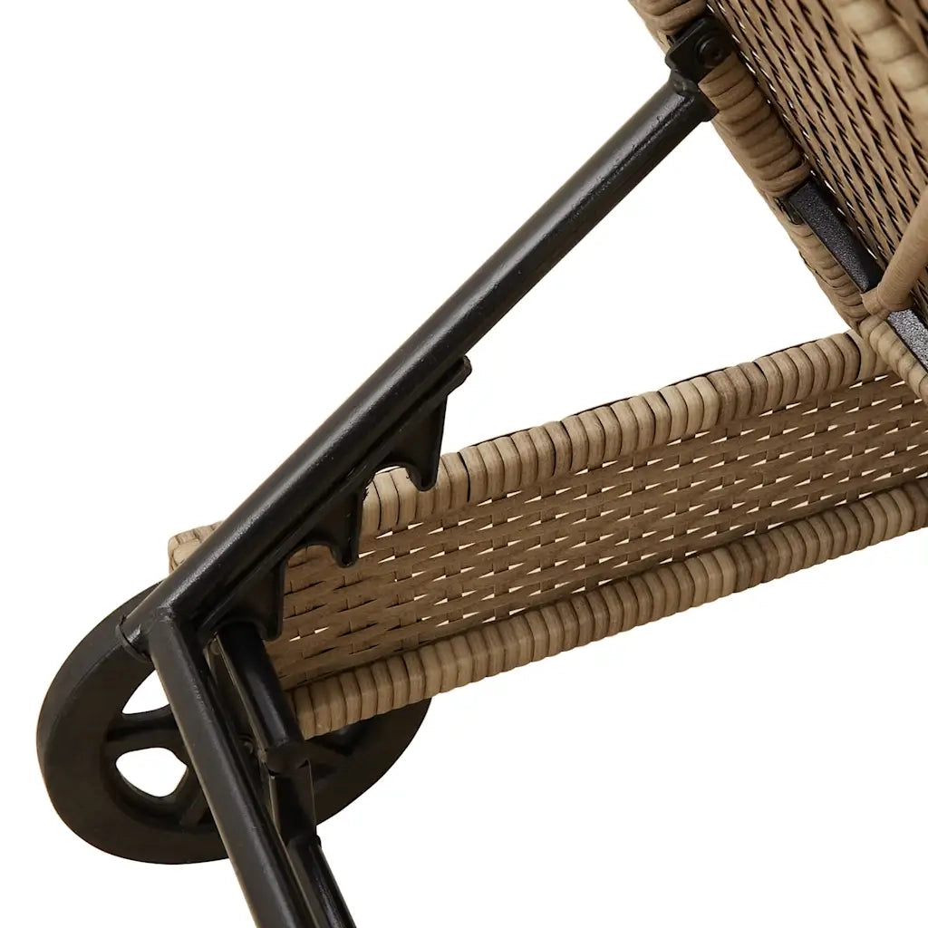 Lettino Prendisole | Sdraio da giardino | Lettino da sole con Ruote e Cuscino in Polyrattan Beige