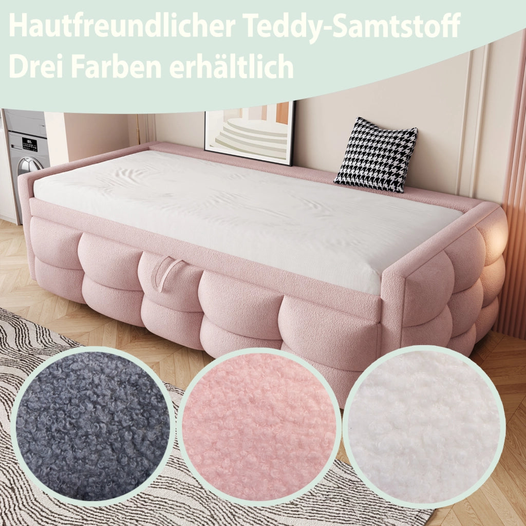 Letto estraibile con rete a doghe velluto teddy 90x190 cm