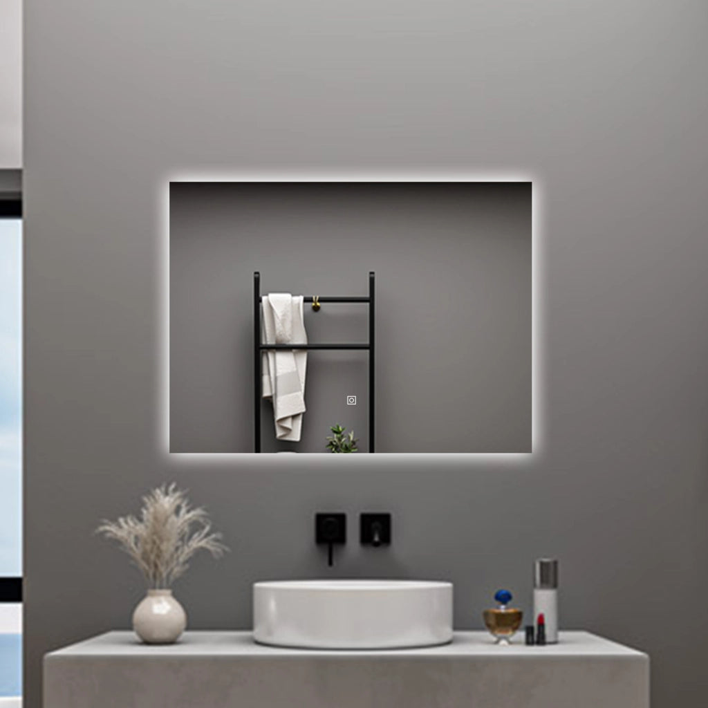 AICA Specchio da bagno 80 x 60 cm, antiappannamento, dimmerabile, interruttore touch, Funzione Memoria