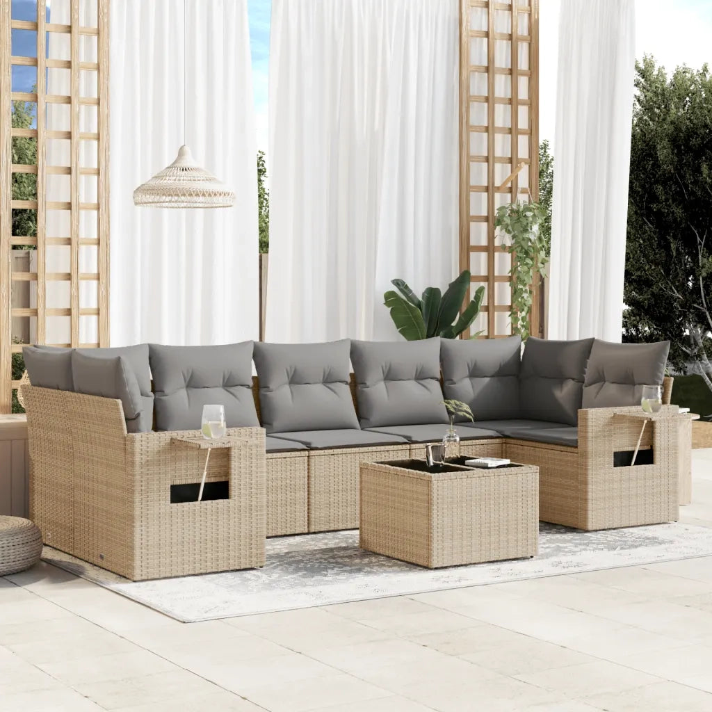 Set Divano da Giardino 8 pz con Cuscini Beige in Polyrattan 3219938