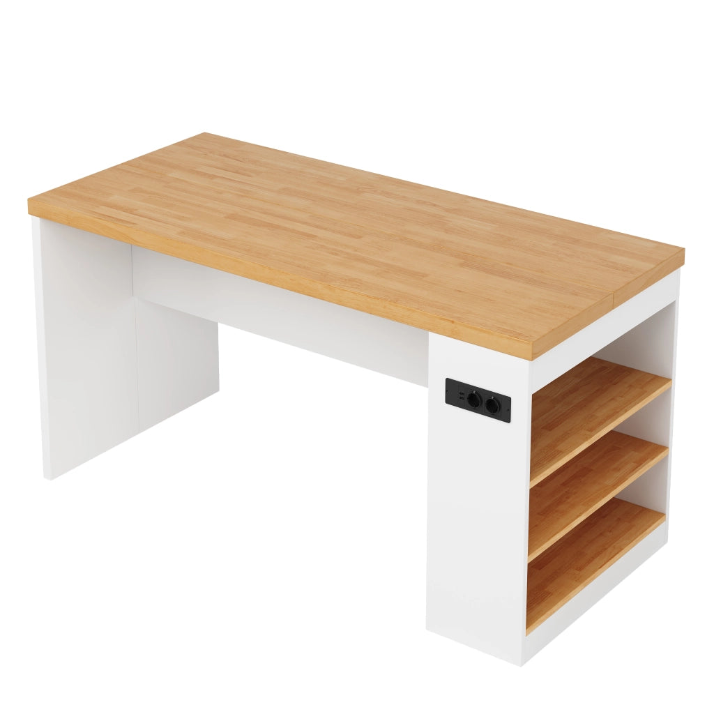 Isola da cucina 155x80x90 cm con LED, prese di corrente e 3 ripiani aperti