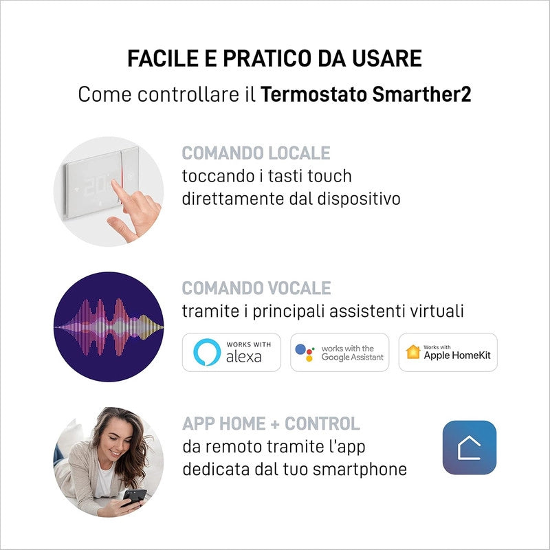 Bticino SXW8002WR TERMOSTATO WIFI DIGITALE Smarther2. Termostato a parete. Programmabile. Comando da App. Alexa e Google. Bianco. prodotto ricondizionato