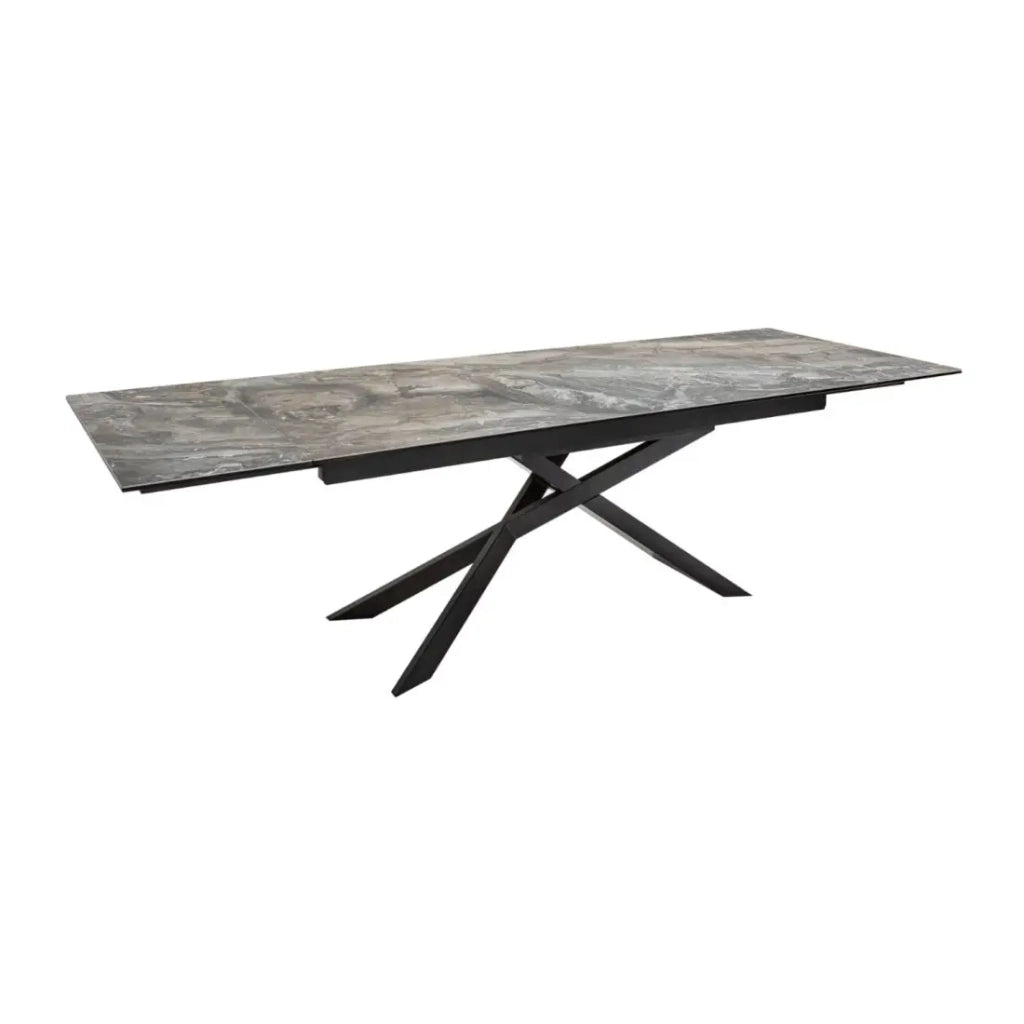Tavolo da pranzo STELIX 180–220–260 cm – Piano in ceramica effetto marmo e vetro temperato