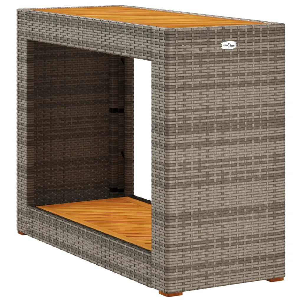 Tavolino da Giardino | Tavolino da esterno Piano Legno Grigio 100x40x75 cm Polyrattan