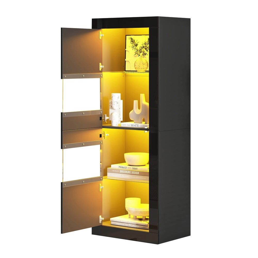 Vetrina con LED ¨C MINIMAL ¨C Nero Lucido, Ripiano in Vetro, 61x42x162 cm