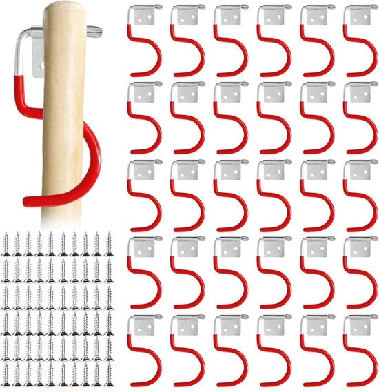 30 Set di Supporti per Attrezzi da Giardino con Ganci Metallici - Soluzione di Risparmio di Spazio per l'Allestimento degli Attrezzi