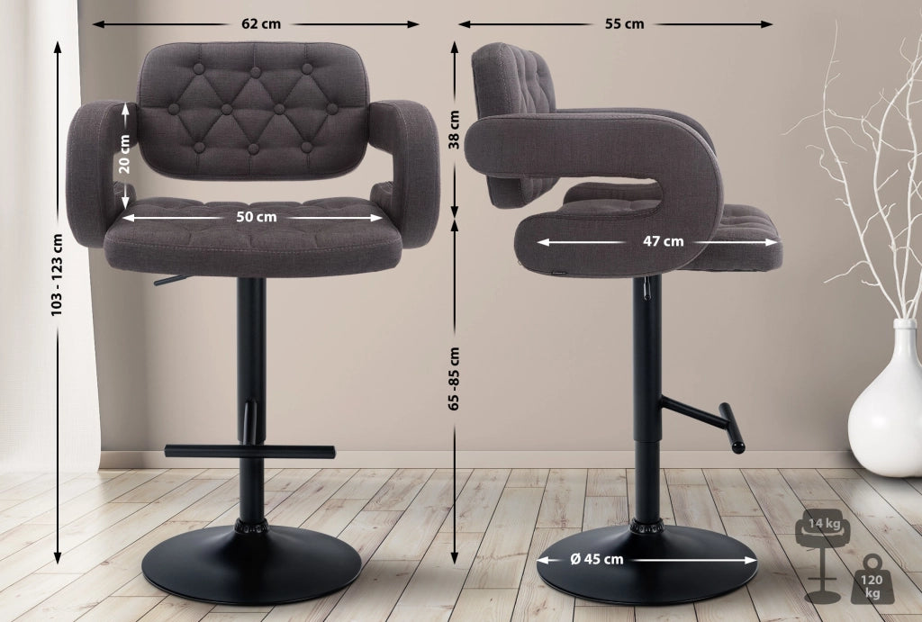 Sgabello Dublin in tessuto grigio scuro,nero