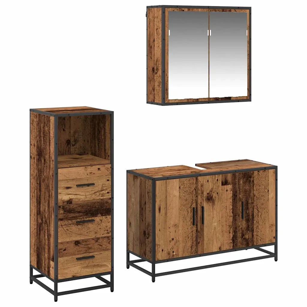 Set di mobili per il bagno con cassetto 3 pcs Legno vecchio 3402456