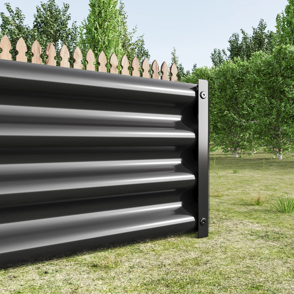 Orto rialzato in lamiera d'acciaio zincata con bordo ripiegato e struttura aperta nero 180 × 91 × 30 cm