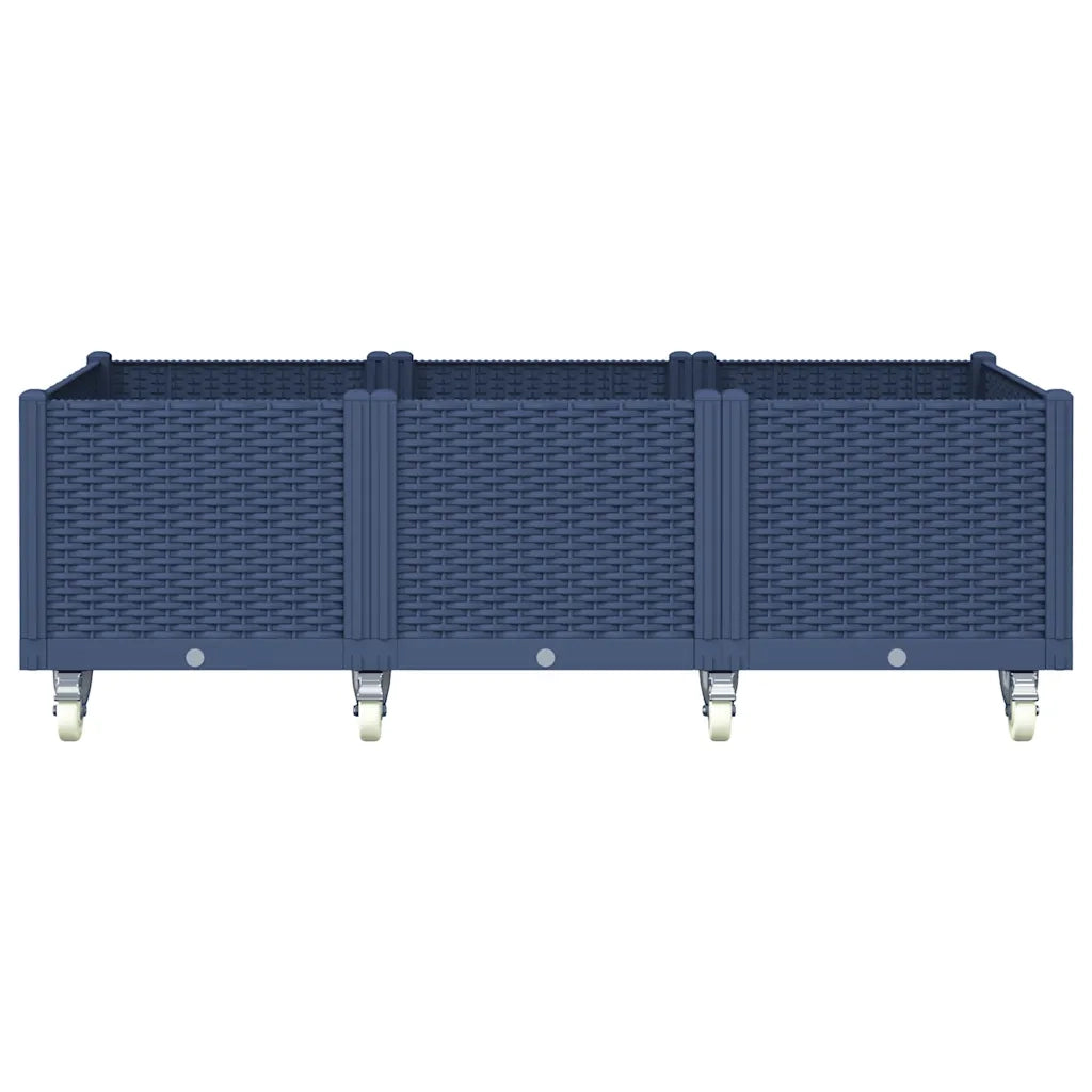 Fioriera da Giardino con Ruote-Vaso da Esterno-Fioriera Mobile Grigio Blu 150x80x54 cm in PP