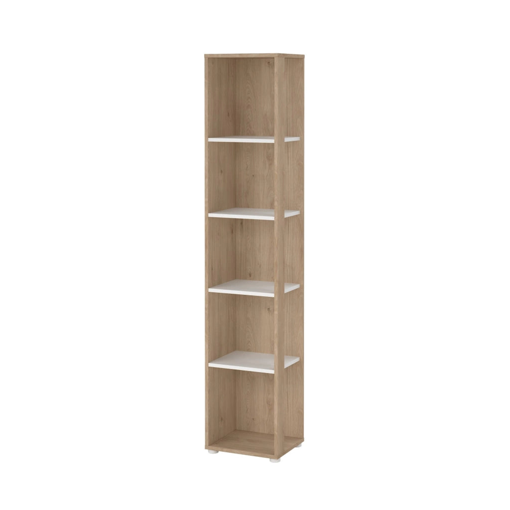Libreria Baaz, Scaffale da ufficio, Mobile portalibri, Biblioteca, 41x34 h205 cm, Rovere e Bianco