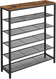 Rack per scarpe - Organizzatore per scarpe vintage - Piastra in legno per scarpe - 100 x 30 x 110 cm - Struttura in acciaio - 11,2 kg - Antiscivolo - Montaggio semplice