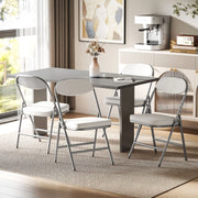 Set 4 sedie pieghevoli imbottite in tessuto effetto corda, struttura in metallo, portata 120 kg, bianco crema