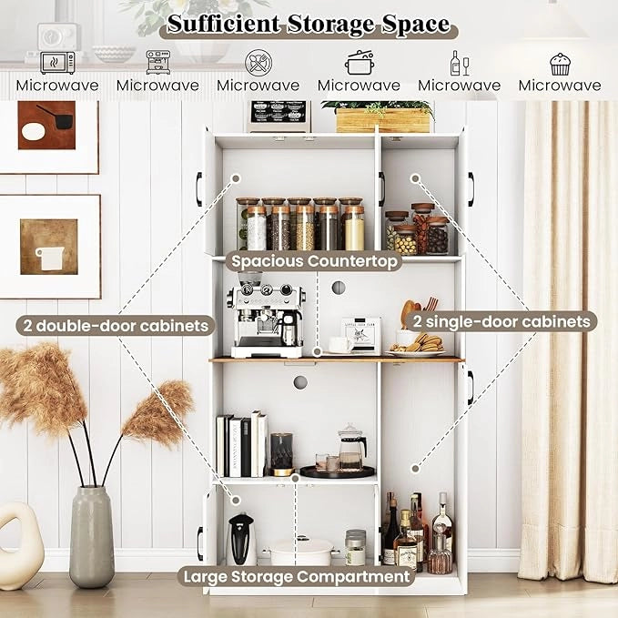 Armadio da cucina con stazione di ricarica, armadietto a buffet con prese e porte di tipo C e USB, da cucina a buffet alto con scomparto per microonde, armadietto da cucina, multiuso, 100 x 40