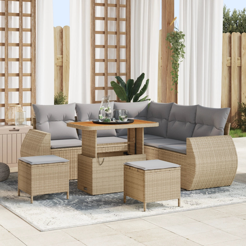Set divani giardino  8 pezzi con cuscini Beige Polyrattan Acacia