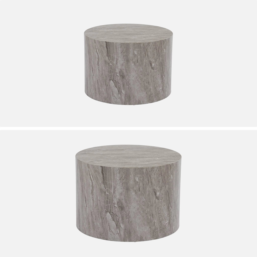 Set di 2 tavolini rotondi con effetto marmo, grigio