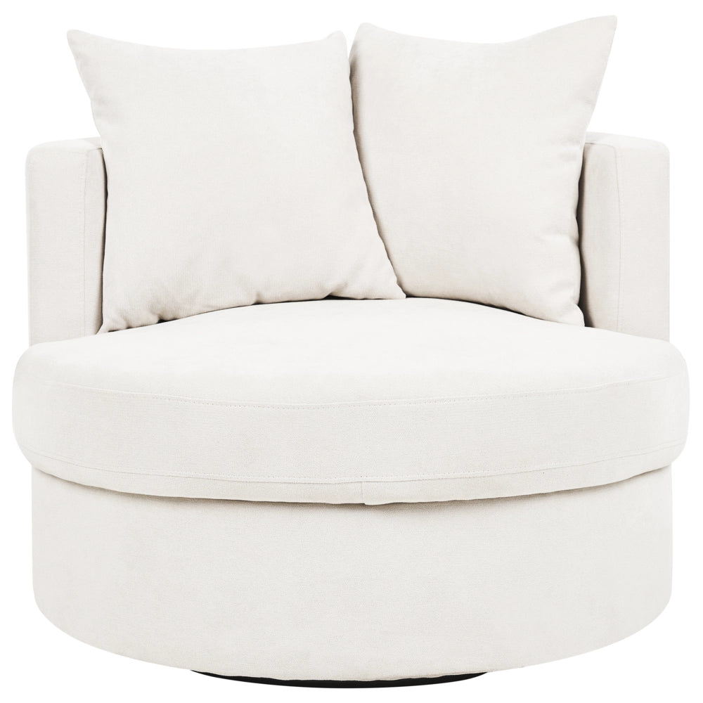 Poltrona Beige chiaro in poliestere con base girevole in ferro Due cuscini sfoderabili Schienale rotondo Soggiorno moderno in stile glam