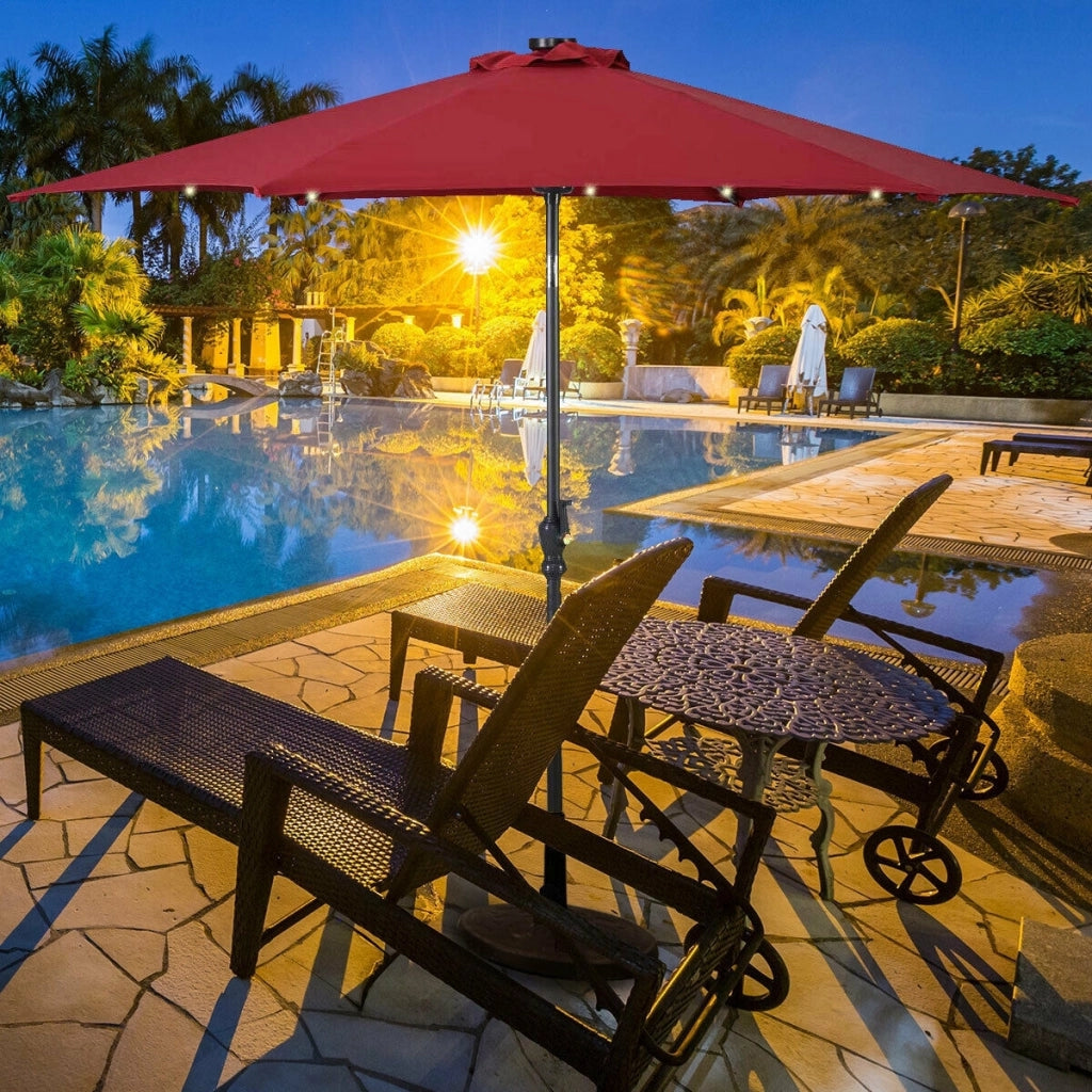 Ombrellone con luci LED da giardino in ferro ?300cm Parasole da esterno spaggia Rosso Bordeaux