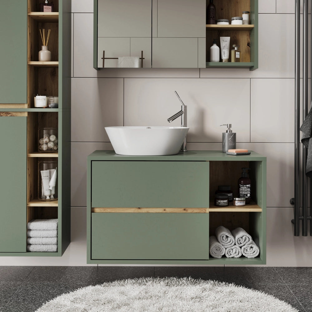 Vicco Mobiletto per lavabo Verde/Artigianale 100 x 60 cm con 2 cassetti
