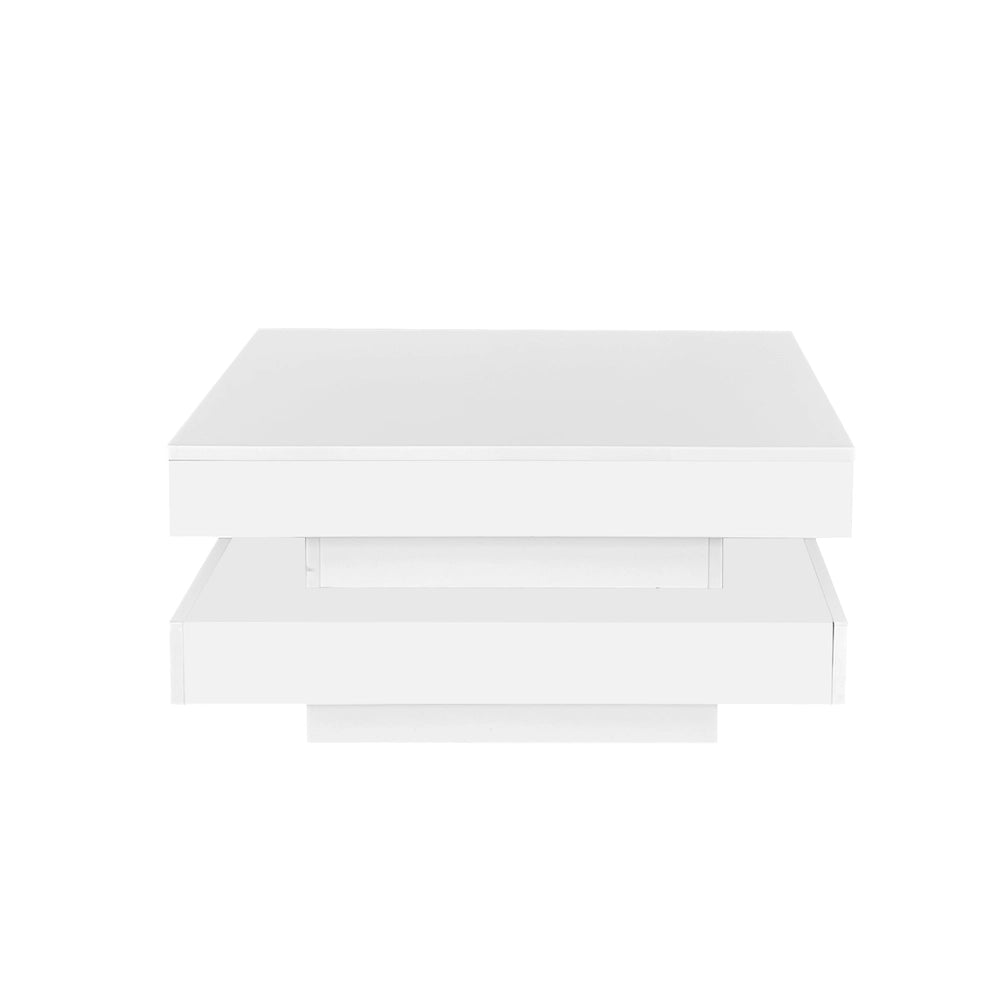 Tavolino da Caff¨¨ Rotante 360¡ã con LED ¨C MINIMAL ¨C Bianco Lucido, 70x70x36 cm