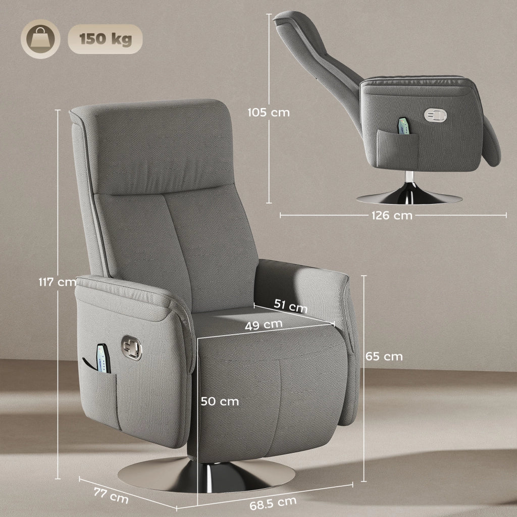 Poltrona relax massaggiante reclinabile girevole ¨C zephmum ¨C grigio 68,5x77x117 cm