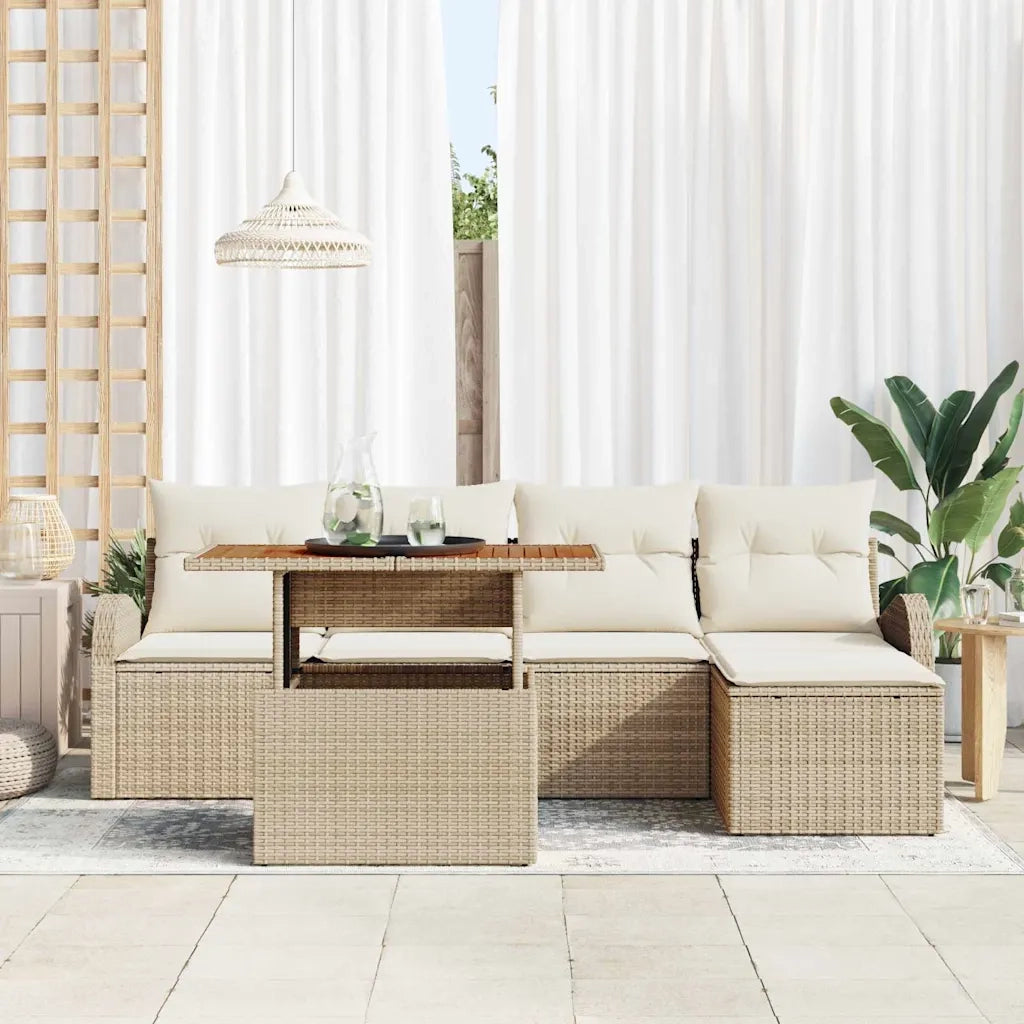 Set Divano da Giardino con cuscino 6 pcs beige e panna
