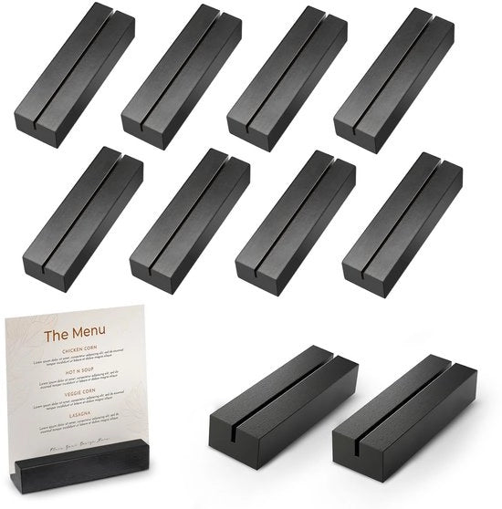 10 pezzi di supporti per foto in legno, supporti per cartelle in legno di betulla, supporti per foto in legno per matrimoni, cene e feste, supporti per menu, supporti per foto, supporti per cartelle (nero)