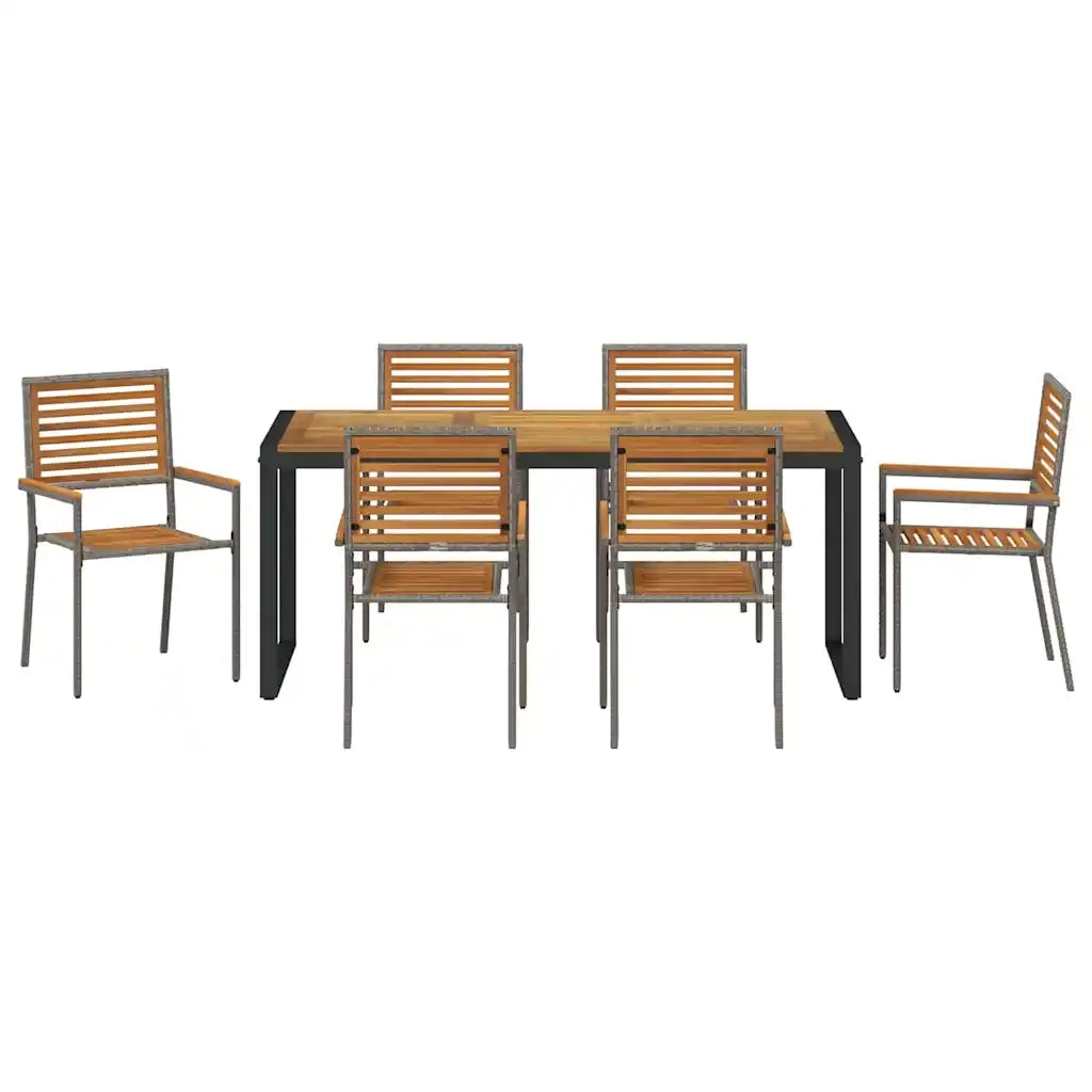 Set da Pranzo per Giardino 7 pcs Grigio e Marrone polyrattan