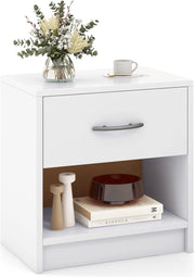 Comodino con Cassetto, Comodino Moderno con Cassetto Scorrevole, Ripiano Aperto, Pattini Antiscivolo, 38,5 x 28 x 40,5 cm, 7 Colori
