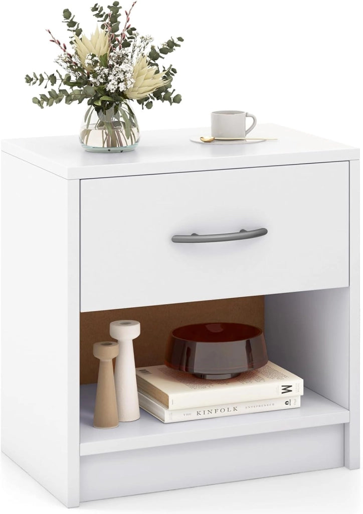 Comodino con Cassetto, Comodino Moderno con Cassetto Scorrevole, Ripiano Aperto, Pattini Antiscivolo, 38,5 x 28 x 40,5 cm, 7 Colori