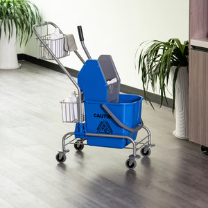Carrello delle Pulizie Professionale con Secchio da 26L Strizzatore e Cestini a Rete Blu