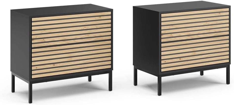 Comodino Eliza, Rovere artigianale/antracite, Set di 2