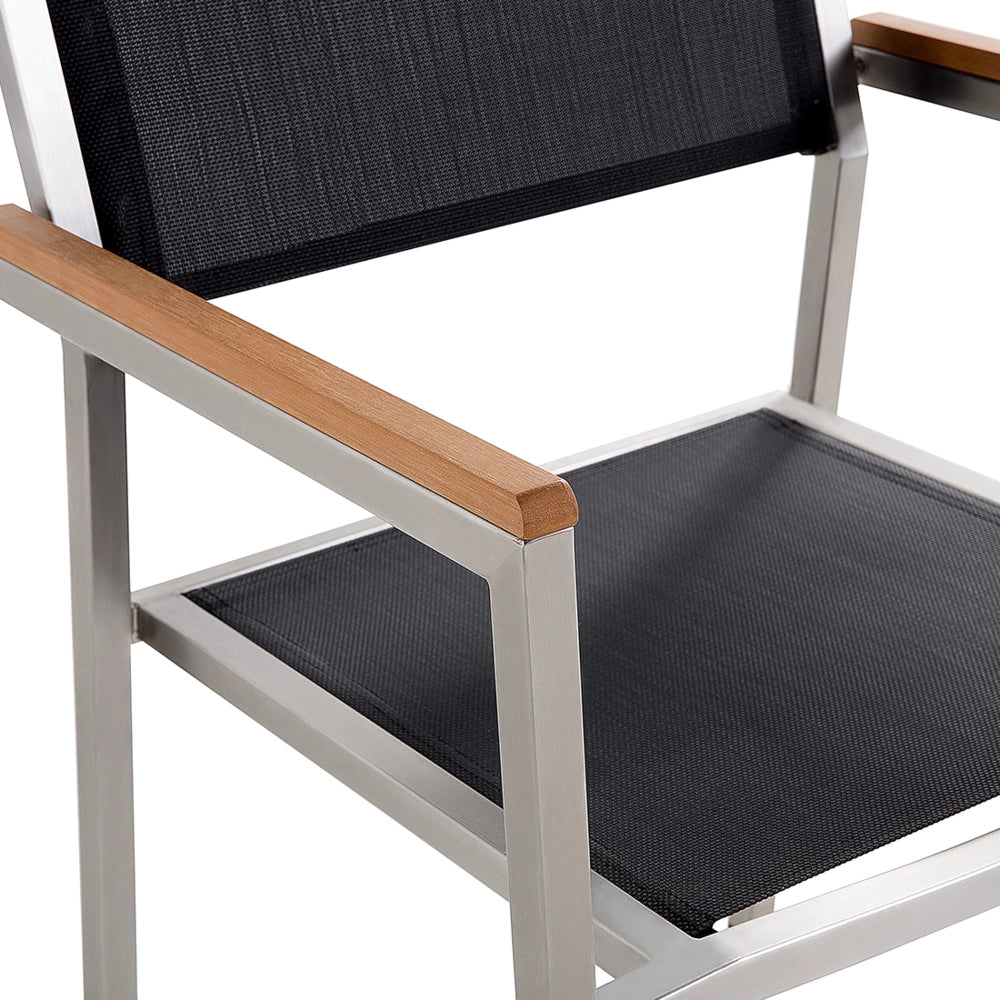 Set da pranzo da giardino Nero con piano in granito grigio 6 posti 180 x 90 cm